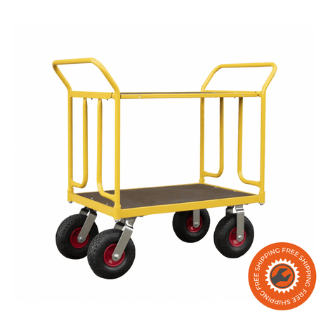 Carrello Ravendo TW 750 LEPS in acciaio giallo con sponde laterali e ruote solide Ø200 mm, ideale per trasporto di materiali fino a 400 kg in magazzini o officine.
