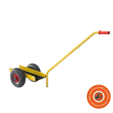 Carrello Ravendo TW 200 L-2 in acciaio giallo con manico fisso e ruote pneumatiche, ideale per il trasporto di pannelli e lastre fino a 200 kg.
