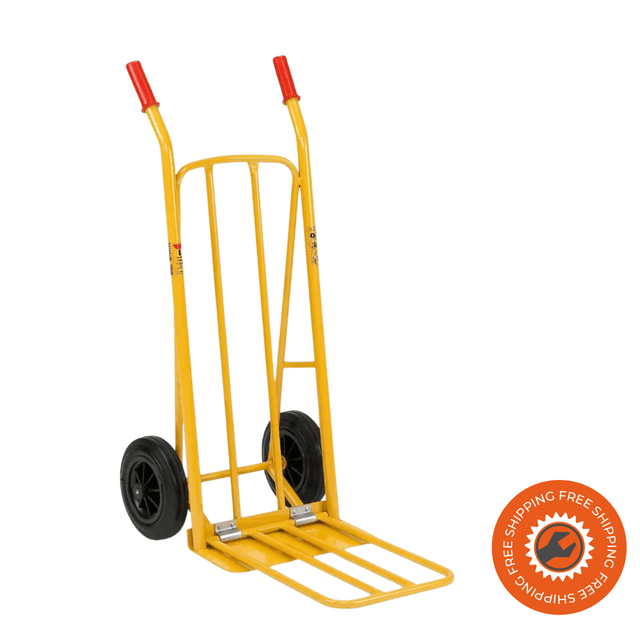 Carrello Ravendo CLM 250 pieghevole, piastra regolabile, ruote piene 250×50 mm con cerchi in plastica, portata 250 kg.