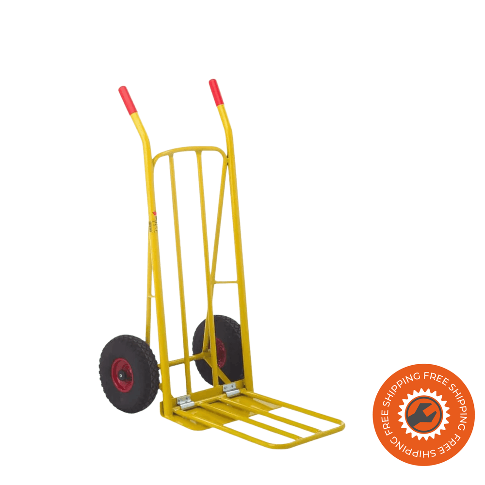 Carrello Ravendo CLM 250 LS pieghevole, piastra regolabile, ruote pneumatiche 3.00×4/4 con cerchi in acciaio, portata 250 kg.