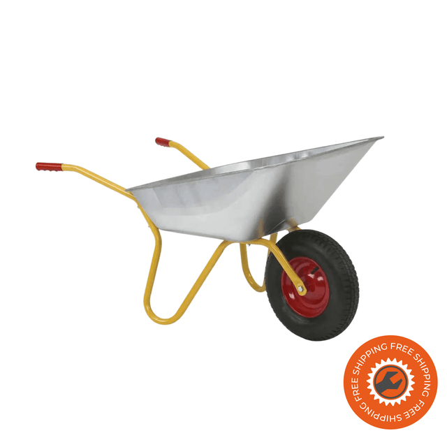 Carriola Ravendo BD 1002 con vasca da 100 litri e ruota ad aria 4.00x8/4, robusta e maneggevole per giardinaggio ed edilizia leggera.
