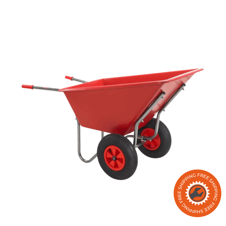 Carriola Ravendo BU 1600-2 PP PUR con vasca in PP rosso da 160 litri, ruota piena in PUR Ø4.00 x 8 e struttura zincata, ideale per uso agricolo e professionale fino a 250 kg.
