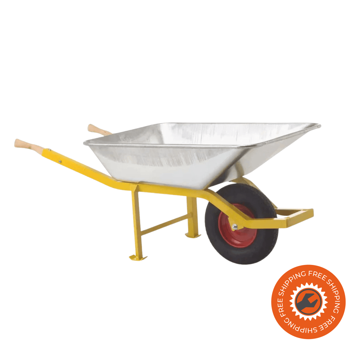 La carriola Ravendo BU 1400 SX con vasca da 140 litri, struttura in acciaio 40x40 mm e ruota pneumatica con cuscinetti a sfera, progettata per trasporto sicuro e resistente fino a 250 kg.