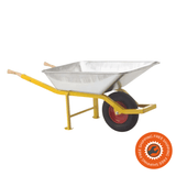 La carriola Ravendo BU 1400 SX con vasca da 140 litri, struttura in acciaio 40x40 mm e ruota pneumatica con cuscinetti a sfera, progettata per trasporto sicuro e resistente fino a 250 kg.