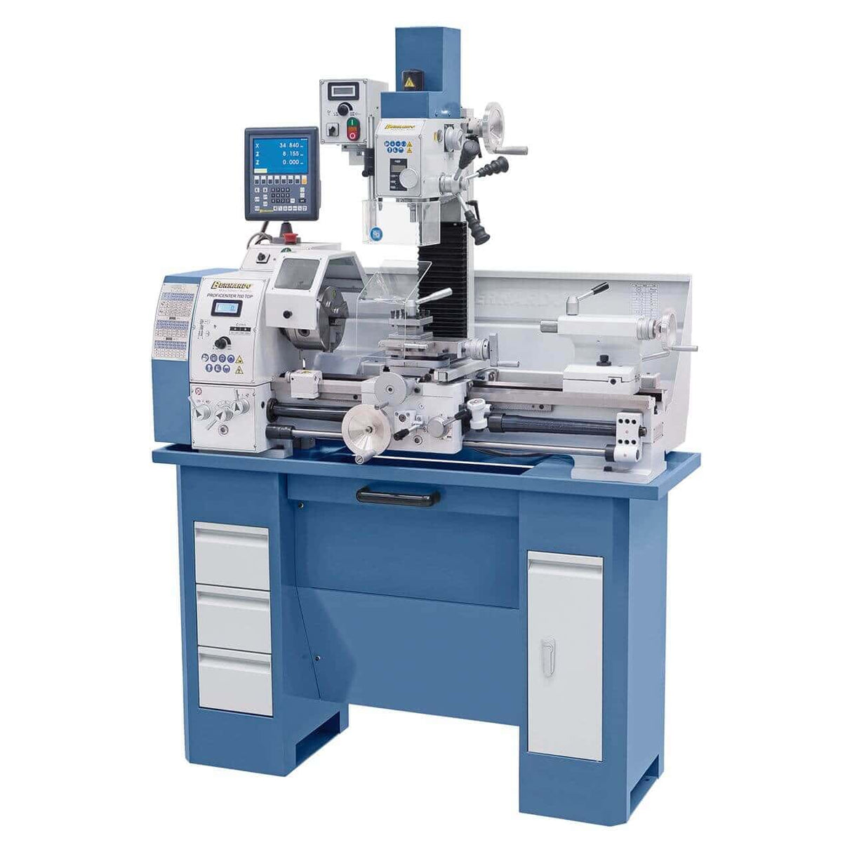 Centro di lavoro combinato Bernardo Proficenter 700 Top / 230 V con DRO 2 assi ES-12 V, inverter e accessori inclusi.