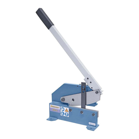 Bernardo Cesoia a leva HSG 8 con capacità di taglio lamiera fino a 5 mm, foro passante per tondi e pressore regolabile.