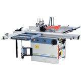 La macchina combinata CSM 2000 con lama inclinabile, incisore, tavolo scorrevole in alluminio da 2000 mm, toupie verticale e accessori inclusi.