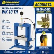 Pressa da officina Bernardo WK 10 TH in versione combo, ideale per operazioni di pressatura, assemblaggio e manutenzione meccanica in officina.
