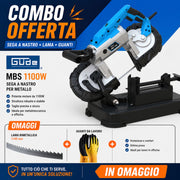 Sega a nastro Güde MBS 1100W in versione combo, ideale per tagli precisi e versatili su legno e materiali vari con elevata potenza.