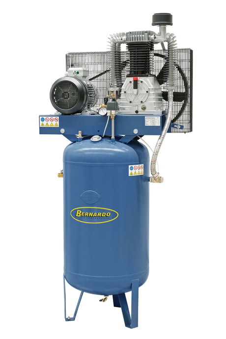 Compressore verticale Bernardo AC50/VER/270/1200/SD con serbatoio da 270 litri, doppio stadio e motore da 10 HP, ideale per uso professionale e industriale.