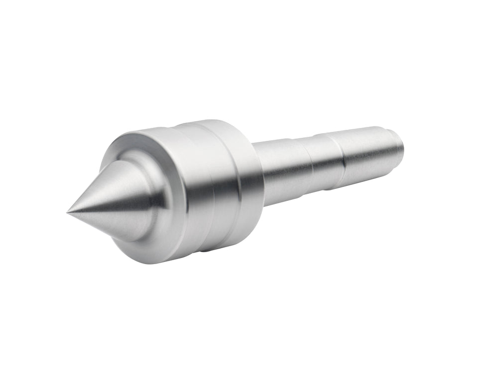 Contropunta rotante Record Power Coronet Falcon con doppio cuscinetto di precisione e punta a 60°, ideale per tornitura stabile e supporto di pezzi di grandi dimensioni.