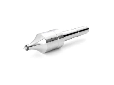 Contropunta rotante Record Power Coronet Falcon a denti multipli con perno elastico regolabile, ideale per tornitura sicura di legni delicati e pezzi laminati.