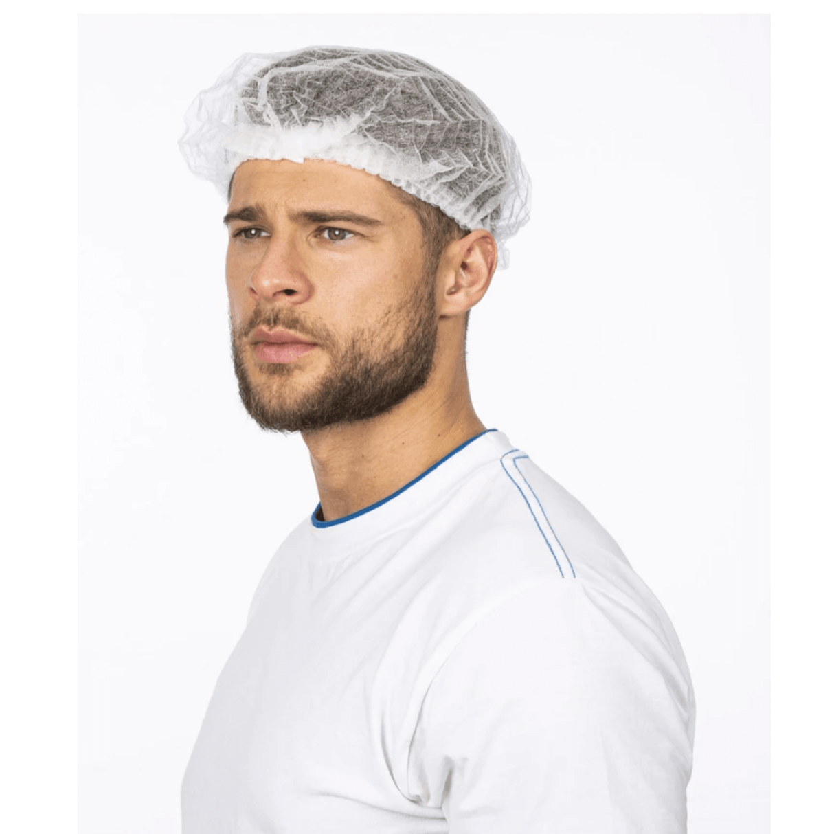 Cuffia monouso ARDON® ULA in polipropilene bianco, design a clip per perfetta aderenza, confezione da 100 pezzi.