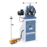 Curvatubi elettrica Bernardo RBM 25 M con rulli standard e pedale di comando, utilizzabile in posizione verticale e orizzontale.