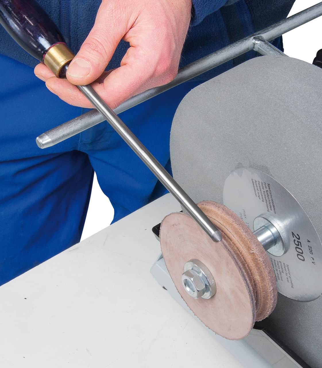 Disco di lucidatura in pelle profilata per sgorbie e utensili sagomati, compatibile con NTS 250 Top e Vario per affilature professionali