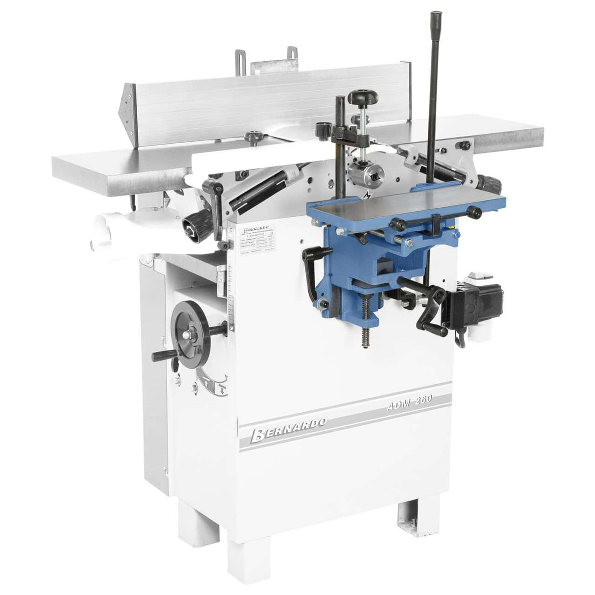  Sistema di foratura professionale per realizzare fori lunghi su legno, compatibile con modelli Bernardo ADH 250 P, PT 310, CU 260 FS e altri. Include tavola, mandrino e regolazioni micrometriche.