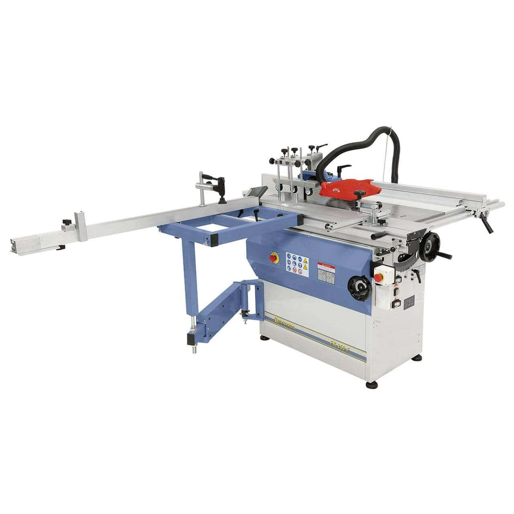 Immagine della FK 250 F con tavolo scorrevole, guida telescopica, incisore e struttura in ghisa, ideale per tagli e fresature su legno massello e pannelli.