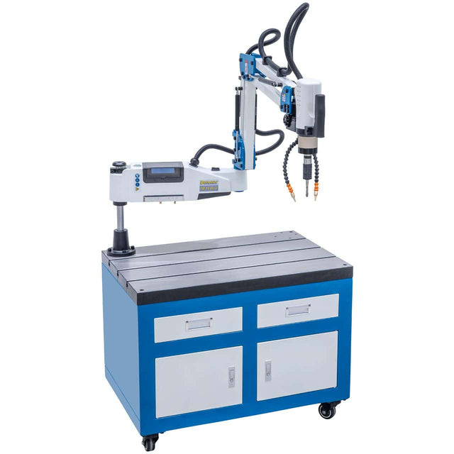 Bernardo Filettatrice elettrica TM 16 BLO / R 1500 con braccio snodato 1500 mm, touchscreen digitale, sistema micro-spray e mandrino rapido di sicurezza.