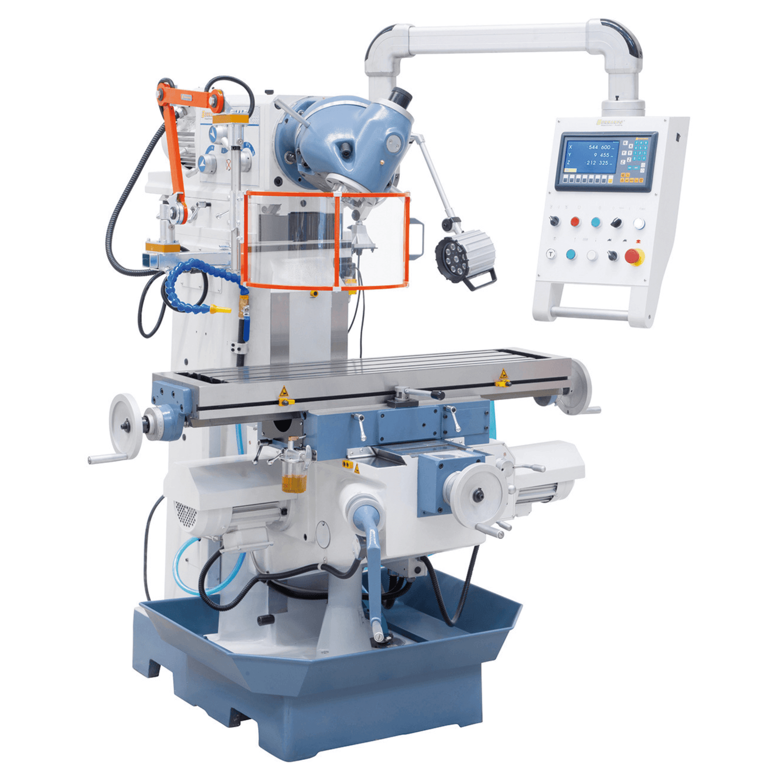 Bernardo Fresatrice universale UWF 110 con tavola da 1120 x 260 mm, testa orientabile a 360° e display digitale a 3 assi ES-12 H, ideale per lavorazioni meccaniche versatili e precise.