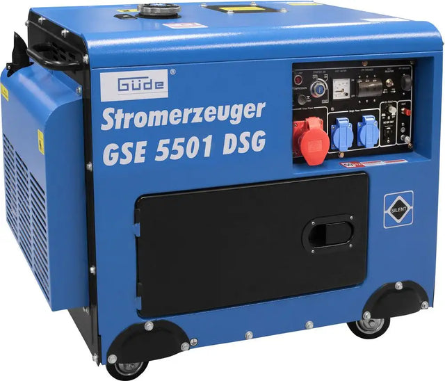 Generatore Guede GSE 5501 DSG con motore diesel 418 cc, potenza fino a 5000 W e avviamento elettrico, ideale per uso professionale.