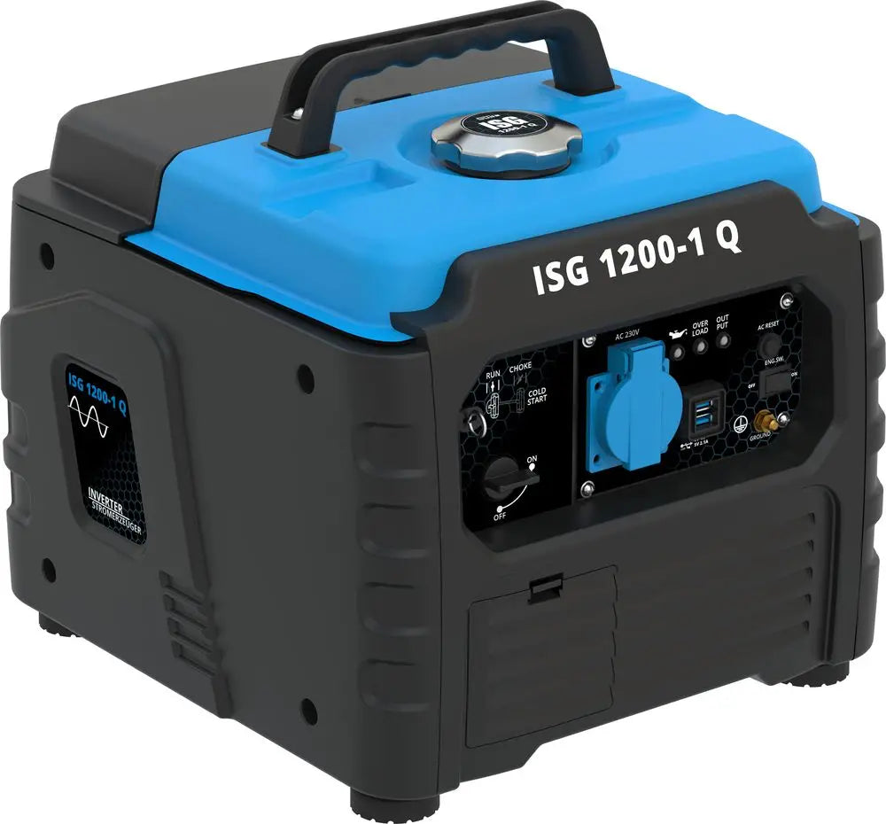 Generatore inverter Guede ISG 1200-1 Q compatto e leggero, con 2 porte USB e motore a benzina 4T OHV, ideale per campeggio e attività outdoor.