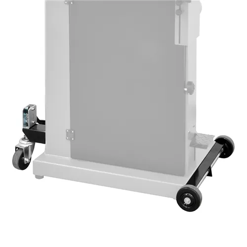 Sistema di ruote robuste con meccanismo a pedale per il trasporto semplice e sicuro della sega a nastro Laguna 18BX.