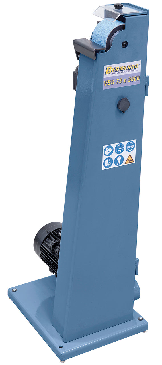 Levigatrice a nastro Bernardo VBS 75 x 2000 con design verticale, nastro 75x2000 mm e struttura robusta per utilizzo intensivo.