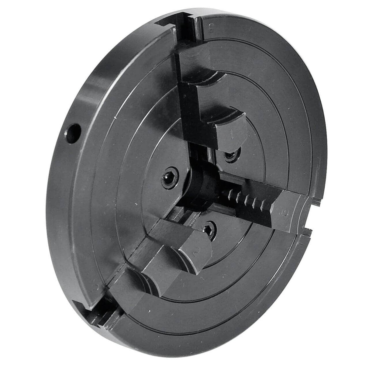 Mandrino a 3 griffe autocentranti da 150 mm con filettatura M33, ideale per il serraggio rapido e preciso di pezzi cilindrici su tornio.