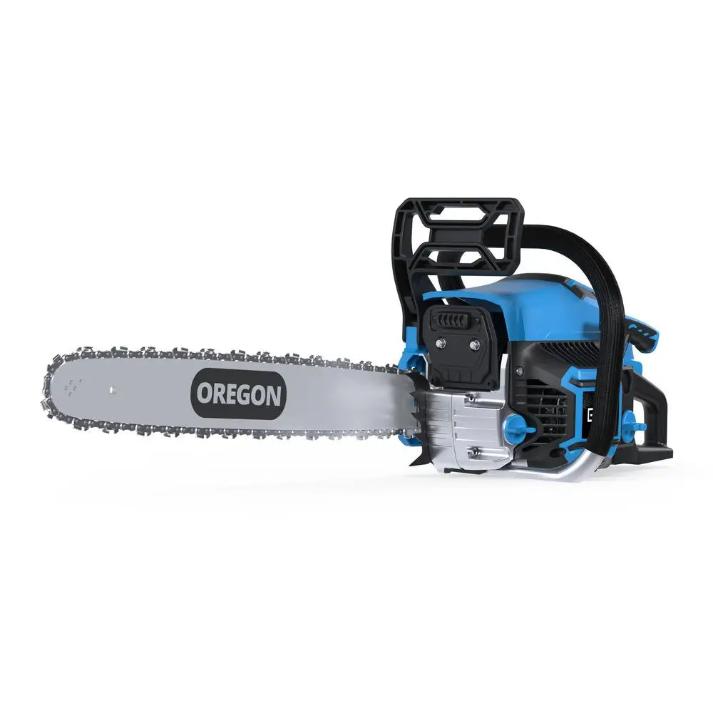 Motosega Güde KS 450-55 con motore da 55 cc, barra Oregon, sistema antivibrante e avviamento facilitato.