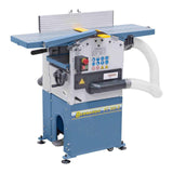 Pialla a filo e spessore Bernardo PT 305 D 230 V con tavoli in alluminio rettificato, recinzione inclinabile e aspiratore integrato, ideale per lavorazioni precise su tavole e travi in legno.