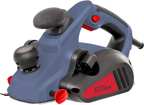 Pialla elettrica Guede HO 82-850 da 850 W con profondità regolabile, base in alluminio, V-guide per smussature e sacco raccoglitore trucioli.