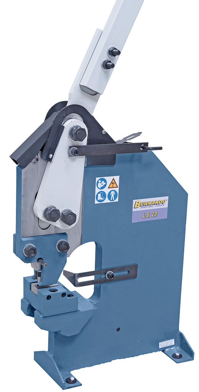 Punzonatrice manuale Bernardo LS 20 con leva lunga, gola 160 mm e punzone Ø 16 mm, adatta per fori tondi fino a Ø 20 mm su lamiere metalliche.