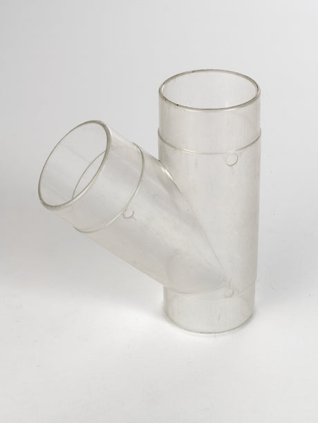 Raccordo a Y trasparente Record Power CVA250-50-104 per sistemi di aspirazione da 2,5″, ideale per diramare il flusso e controllare visivamente il passaggio delle polveri.