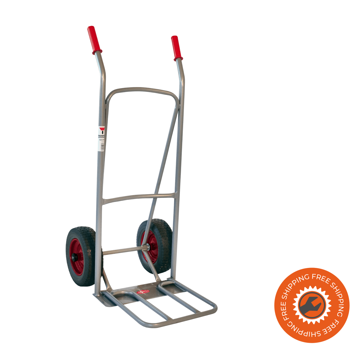 Carrello Ravendo BLM 200 PUR in acciaio argento, con ruote PUR anti-foratura e impugnature ergonomiche rosse e  neri.