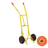 Carrello portafusti Ravendo DT 120, robusto e compatto, con portata 200 kg, ruote pneumatiche, struttura in acciaio verniciato giallo e impugnatura ergonomica.