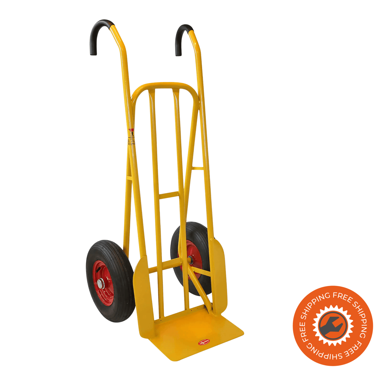 Carrello portapacchi Ravendo Magnum 500 in acciaio giallo, con ruote pneumatiche Ø 400 mm e capacità di carico fino a 500 kg.
