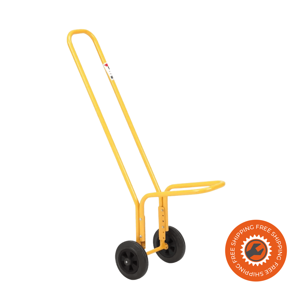 Carrello Ravendo Chair Trolley SCT 75 M giallo, con piastra regolabile, ruote piene e capacità di carico fino a 75 kg.
