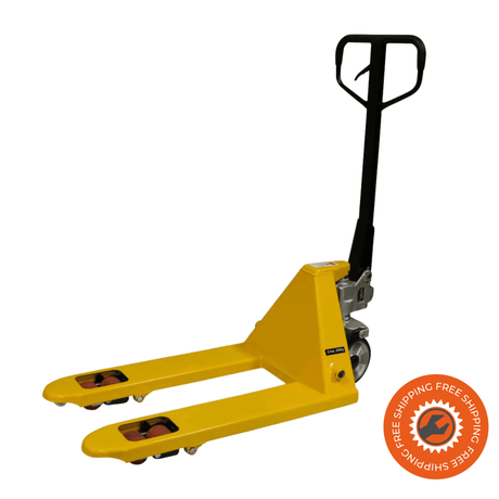 Transpallet manuale Ravendo Quick Lift PQLS 2000, compatto e robusto, con forche corte da 800 mm, ruote in poliuretano e sistema di sollevamento rapido, ideale per magazzini.