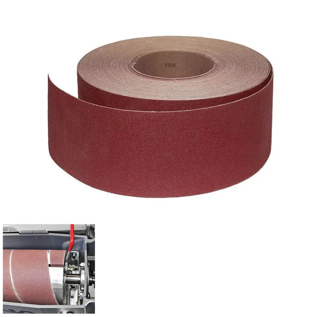 Rotolo abrasivo in tela 76 mm x 25 m, grana 150, ideale per levigatrici JET e JWDS. Progettato per sgrossatura e livellamento su legno e materiali compositi.