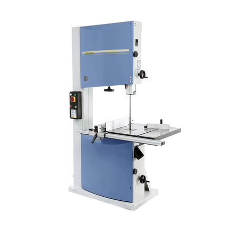 Vista frontale della HBS 700 N con piano di lavoro in ghisa, guida parallela e struttura robusta. Ideale per tagli profondi e precisi su materiali di grandi dimensioni.