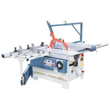 Vista della sega circolare Classic 1300 C con carro scorrevole da 1300 mm, tavolo in ghisa, gruppo incisore e guida telescopica. Ideale per lavorazioni di precisione in spazi ridotti.