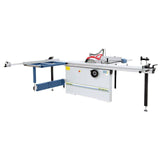 Vista completa della sega circolare FKS 3200 Pro con carro scorrevole in alluminio da 3200 mm, guida telescopica inclinabile, accessori professionali e struttura robusta per lavorazioni intensive.