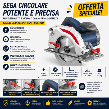 Sega circolare Güde KS 55-1300 da 1300W, potente e precisa, ideale per tagli rapidi e puliti su legno e materiali simili con elevata maneggevolezza.