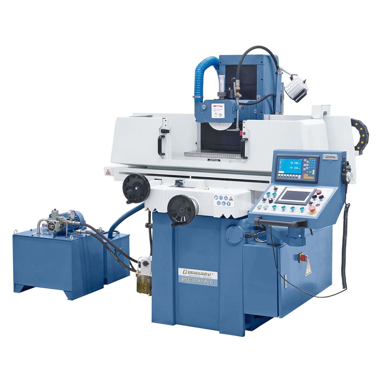 Bernardo BSG 2040 PLC con tavola 200 x 500 mm, controllo Siemens PLC touch, piastra magnetica e avanzamento servoassistito.