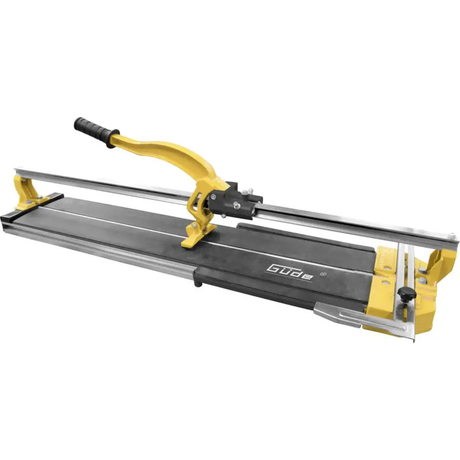 Tagliapiastrelle manuale Guede GHF 800 con base in alluminio, guida a cuscinetti e supporti laterali estendibili, ideale per gres e ceramica fino a 800 mm.