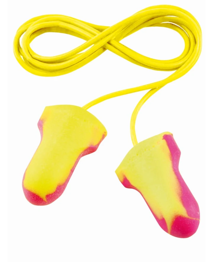 Tappi per le orecchie Ardon LASER LITE color giallo-rosa, in morbida schiuma PU, con filo di collegamento e protezione fino a 35 dB.