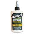 Flacone da 237 ml di Titebond Quick & Thick, colla rapida e densa multi-superficie, ideale per legno e materiali porosi, con asciugatura trasparente e presa immediata.