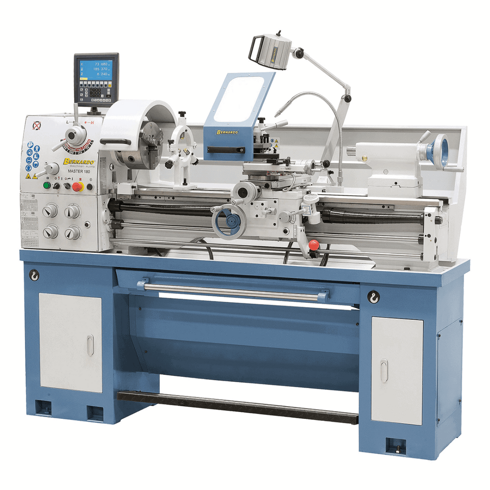 Tornio parallelo Bernardo Master 180 con distanza punte 1000 mm, foro mandrino 51 mm e accessori completi inclusi.