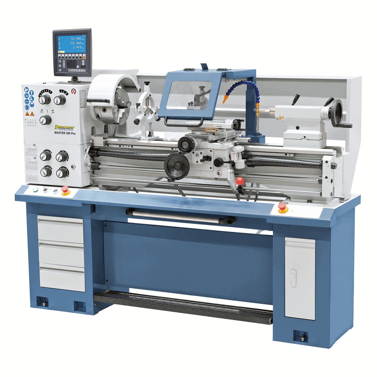 Tornio parallelo Bernardo Master 360 Pro con distanza tra le punte 1000 mm, foro mandrino 52 mm e accessori completi inclusi.