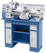 Tornio Bernardo Profi 550 Top con mandrino a 3 griffe da 125 mm, convertitore di frequenza e avanzamenti automatici, ideale per officine e hobbisti.